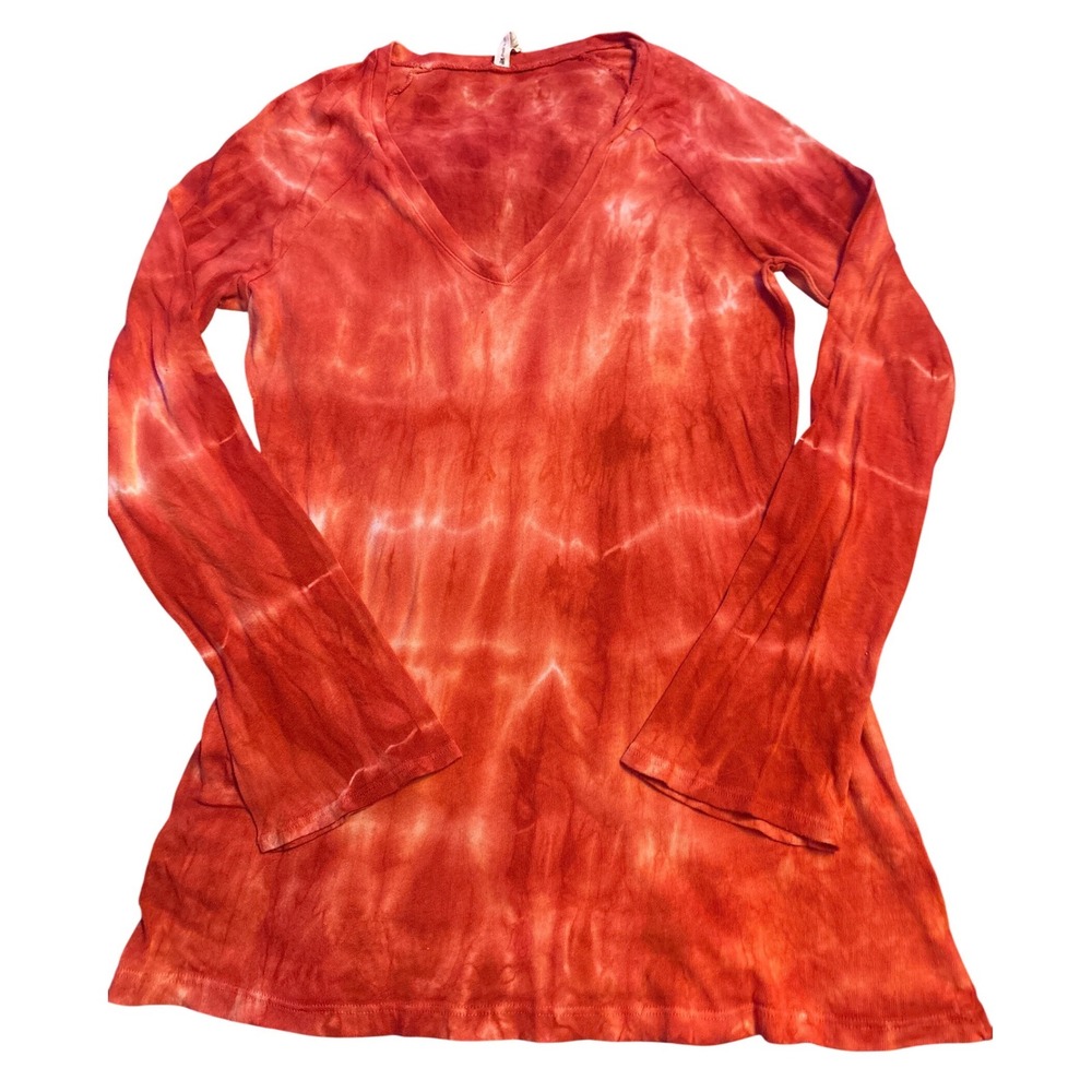 Pink Lotus Women's Red Tie Dye Long Sleeve Tunic Top Size L